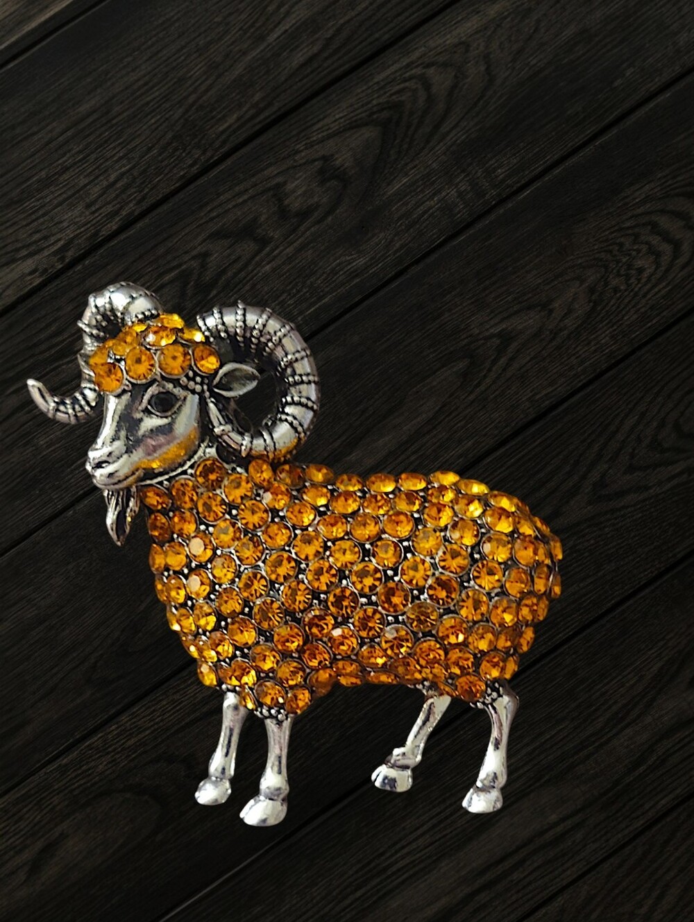 Rhinestone Ram Brooch
